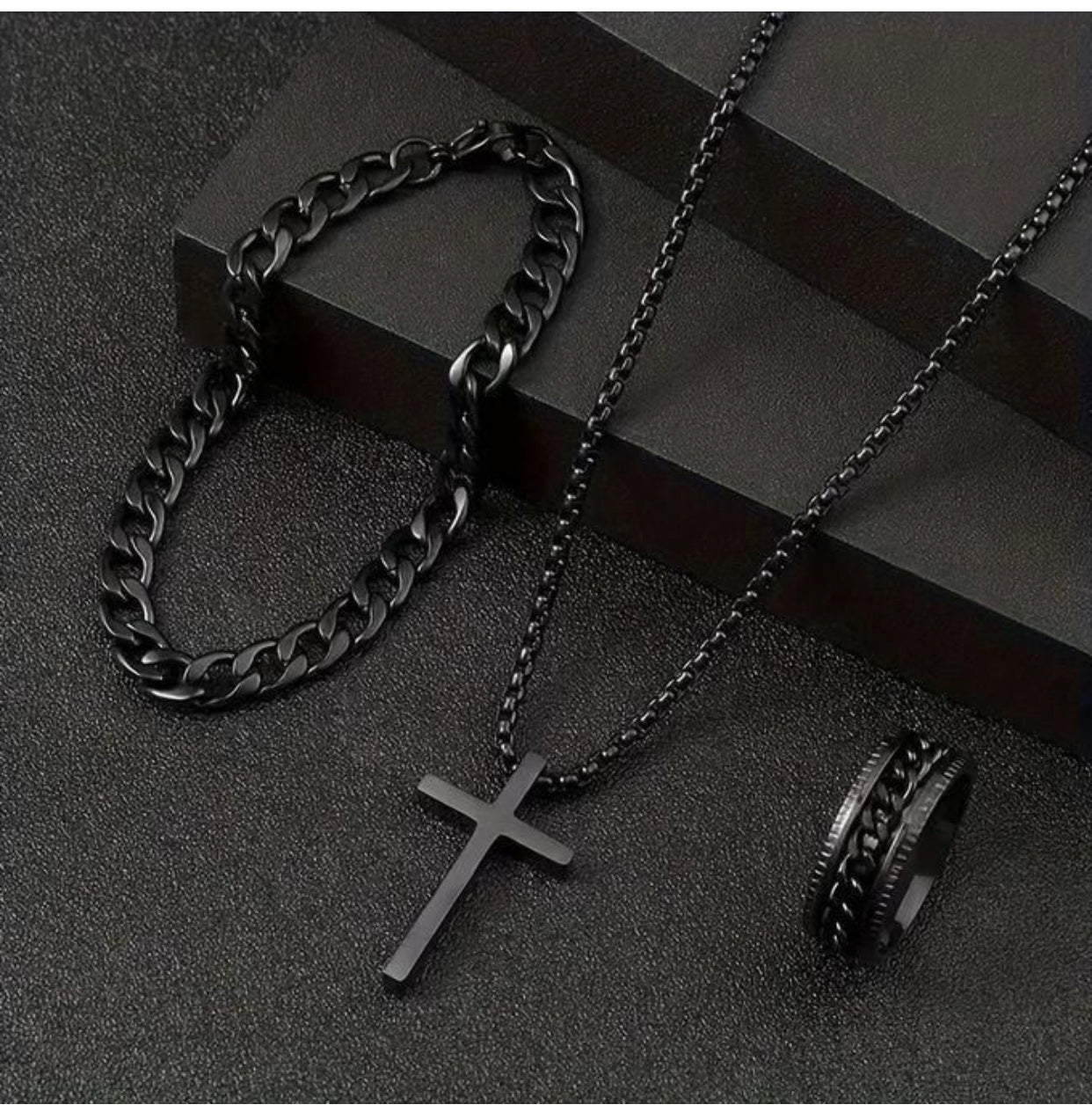 3pcs Men’s Alloy jewelry set Black